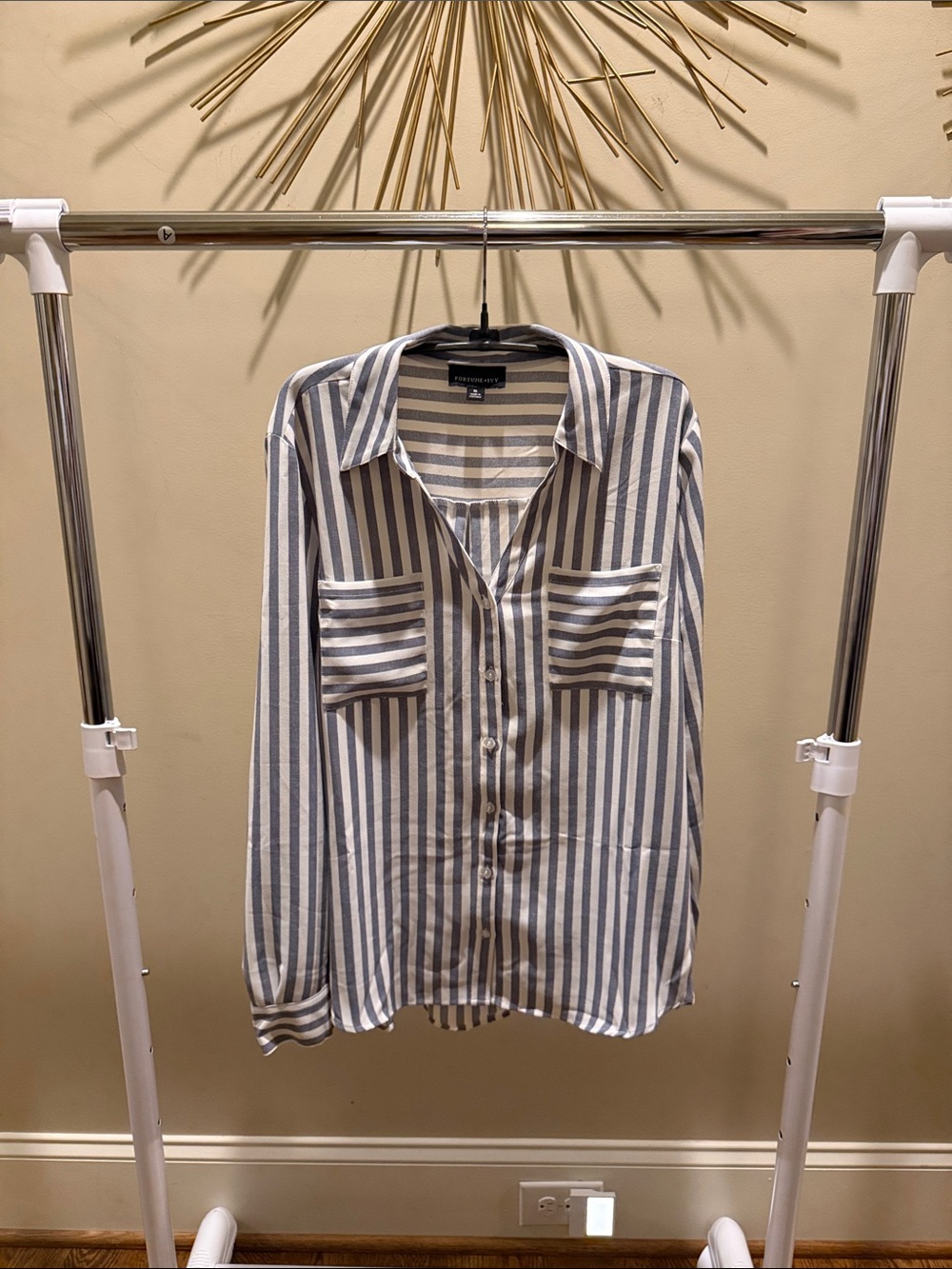 Women’s Stripe Button-Up Blouse - Blue & White